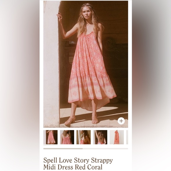Spell strappy midi love story coral dress - Picture 1 of 12
